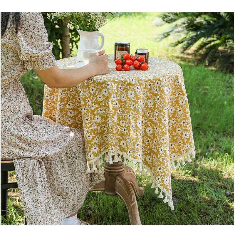 Rectangle Tablecloth Tassel Picnic Table Cover Cloth Daisy Home Decorative Table Protector Dustproof Coffee Tablecloth