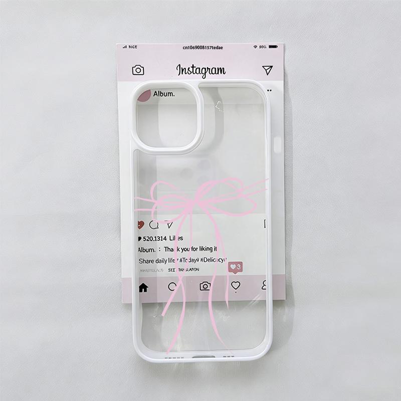 Cute Pink Ribbon Bow Phone Case for IPhone 17 Pro Max 13 15 14 11 12 16 Pro Max 16E XR 8 Plus Transparent Shockproof Cover Coque