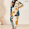 Women Plus Size Round Neck Long Sleeve Printed Longline Top And Fitted Pants Two Piece Set