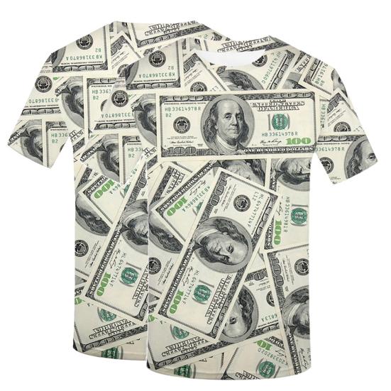 Money Dollar Bill Graphic 3D Printed T-Shirt Men Short Sleeve Crew Neck Tee Top
