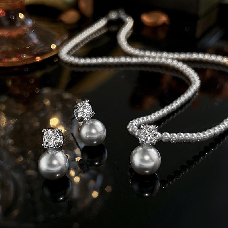 Schmuck Schmuck Perlen Set High-End Zirkon Prinzessin Diana Mit Halskette Ohrringe Damen