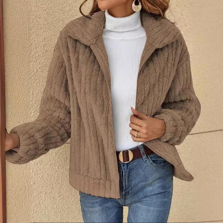 2024 Women's Fur Plush Short Coat Cardigan Autumn Winter Lapel Style