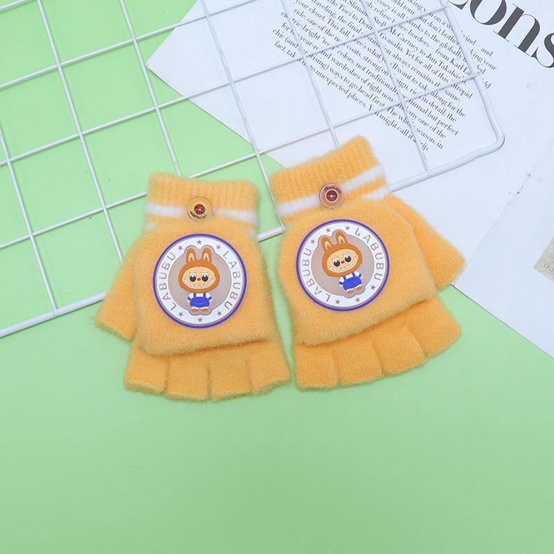 Children's Winter Wool Flip-Top Gloves - Warm, Cartoon Design for Elementary Boys & Girls