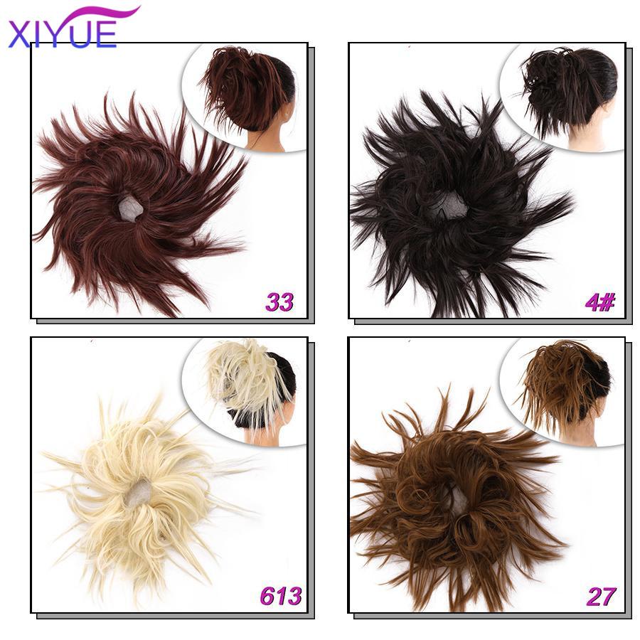 Szintetikus Chignon Messy Scrunchies elasztikus pánt haj konty Egyenes felhúzott hajdísz magas hőmérsékletű szálas természetes műhaj