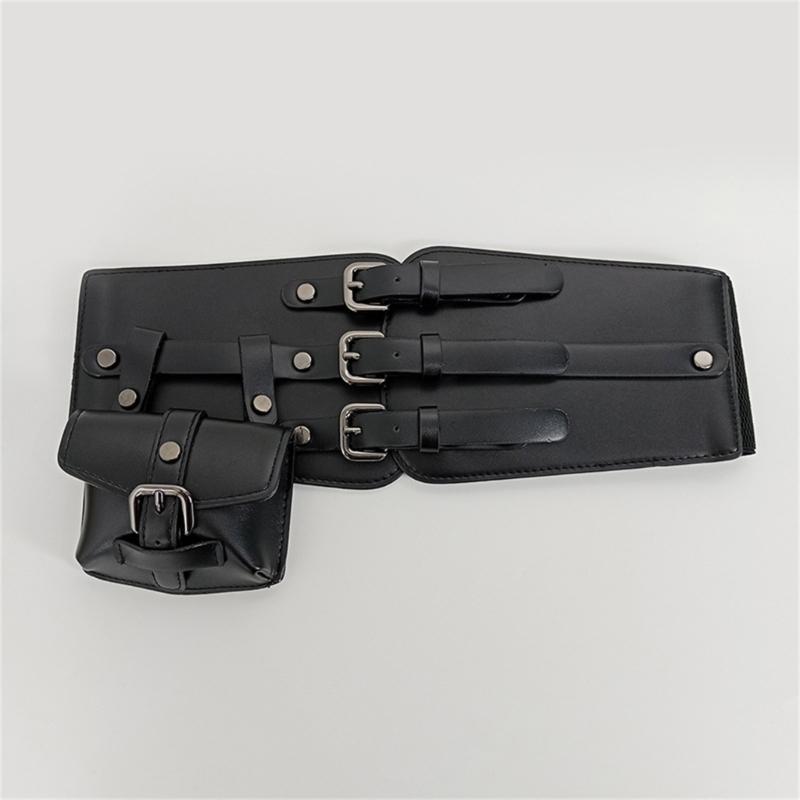 Triple Buckles Wide Waist Belt With Detachable Pouch For Women Girl Costume Accessories Corset Belt for Daily Formal