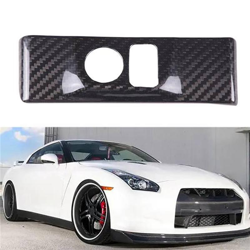 2X Car Headlight Adjustment Switch Trim Cover Carbon Fiber For Nissan GTR R35 2008-2016 Interior Accessories(Black)