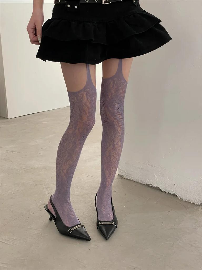 Y2k Dark Girl Long Sexy Fishnet Stockings Women Classical Design Harajuku Emo Mesh Tights Lingerie Thigh High Garters Hosiery