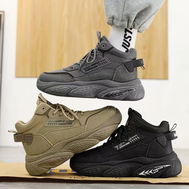 Fashion 2025 Autumn New Retro High-top Men Boots Non-slip Wear-resistant Work Labor Insurance Shoes Thick-soled Heightening Sneakers Men