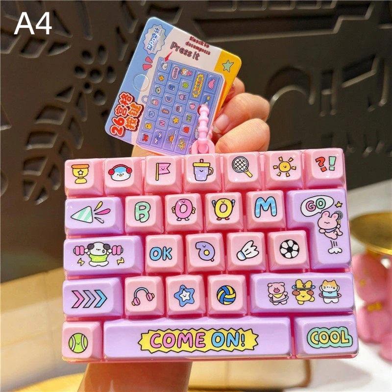Simulation Keyboard Stress Relief Fidget Keychain 26 Grids Cute Animal Diary Pattern for Kids Party Bag Filler Small Gift