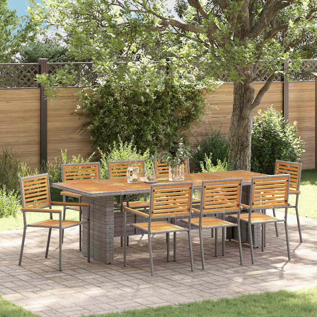 Garden Dining Set 9 pcs Grey and Brown Poly Rattan