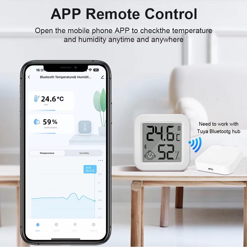 Bluetooth Temperature Humidity Sensor LCD Screen Tuya APP Remote Voice Control Google Thermometer Hygrometer with A String