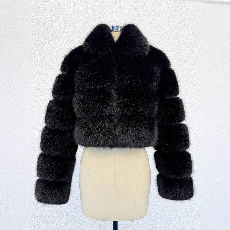 S-6X Short Imitation Fox Fur Jacket Women's Winter New Fashion Artificial Fur Splicing Crew Neck Coat