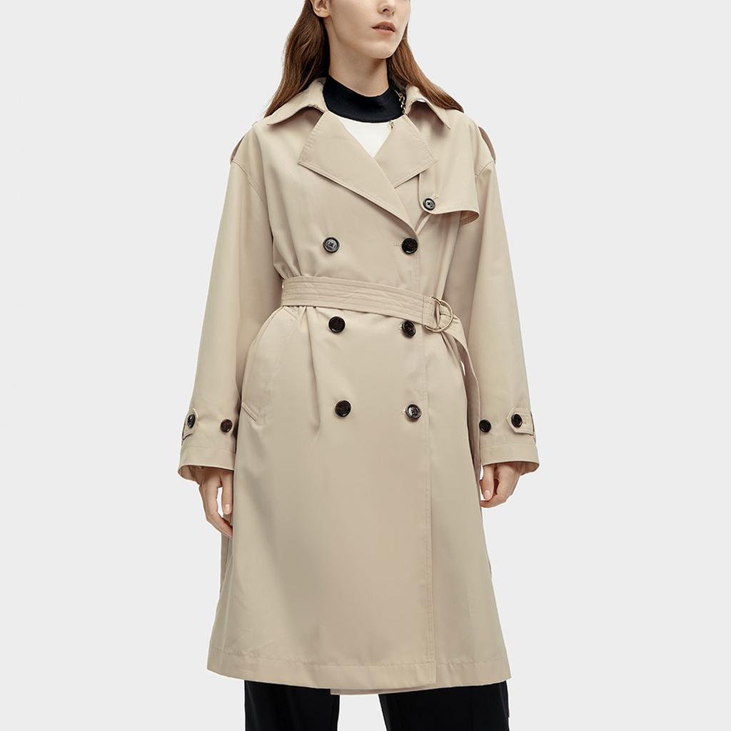 Fila Solid Color Polo Collar Casual Woven Mid-Length Coat Women Coats Stone Khaki F11W415708F-LK