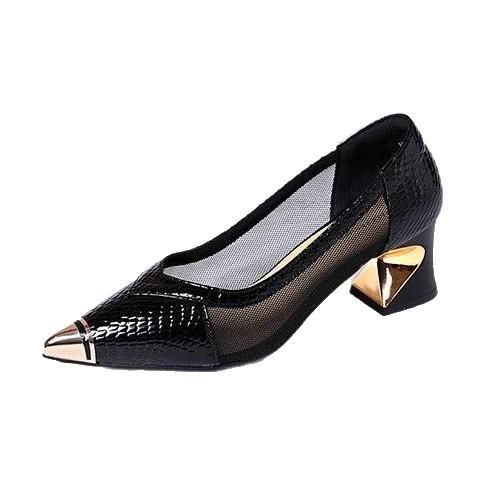 2025 Spring and Summer New Shallow Single Shoes Women's Shoes One Pedal Middle Heel Horseshoe Heel (5cm) Pointed Women's Single Shoes