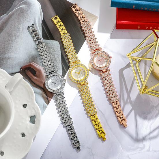Women's Rhinestone Bracelet Watch Alloy Roman Numerals Quartz Wristwatch with Densely Set Crystals, 7mm Ultra Thin Lightweight Design for Office