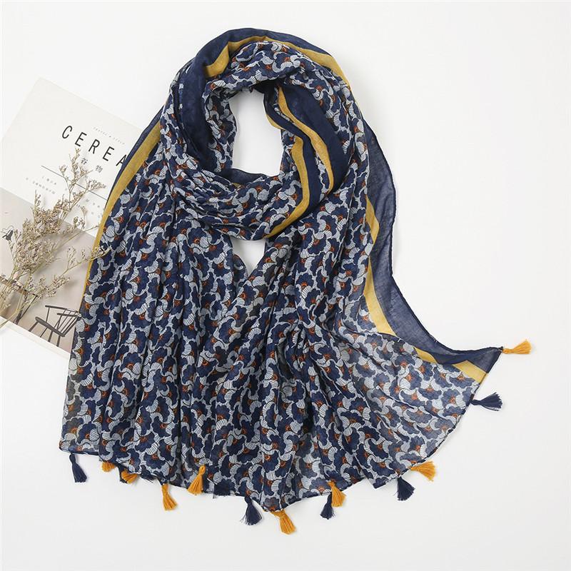 New Fashion Luxury Brand Bohemian Floral Tassel Viscose Shawl Scarf Lady High Quality Wrap Pashmina Stole Muslim Hijab 180*90Cm