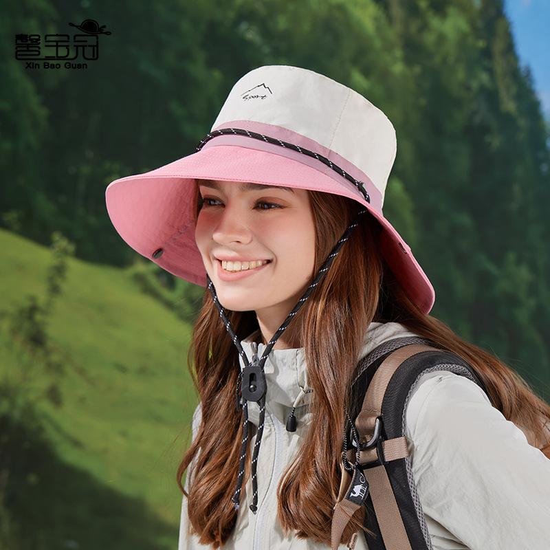 Summer outdoor leisure sun hat mountaineering fishing drawstring sun protection hat women's big brim quick-drying waterproof bucket hat