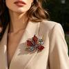 Brooch Pin Autumn Maple Leaf Design Zinc Alloy Pin with Rhinestone Inlay Suits Coats Sweaters Badge Formal Wear Accessory