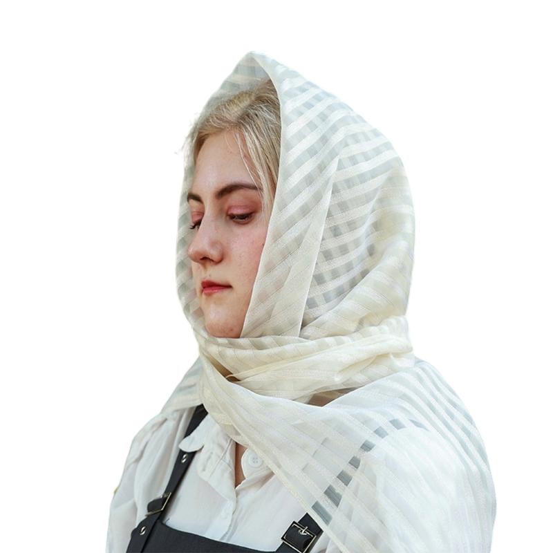 Stripe Edge Retros Scarves Fashionable Muslims Women Scarf Stylish Neckerchief for Religious Prayer