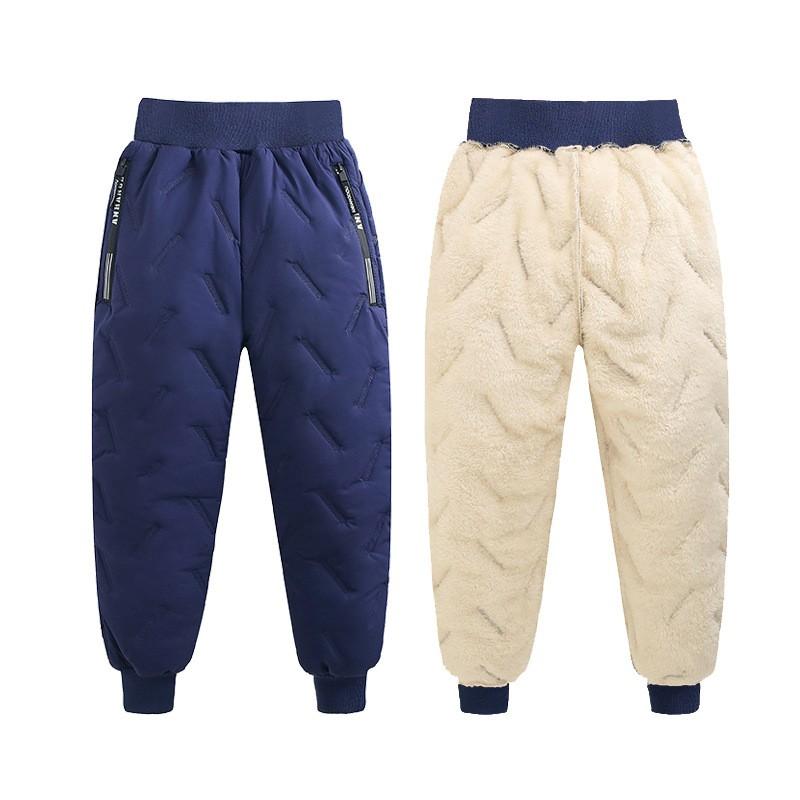Children's Winter Thickened Trousers Warm Medium-Large Child Solid Color Casual Pants