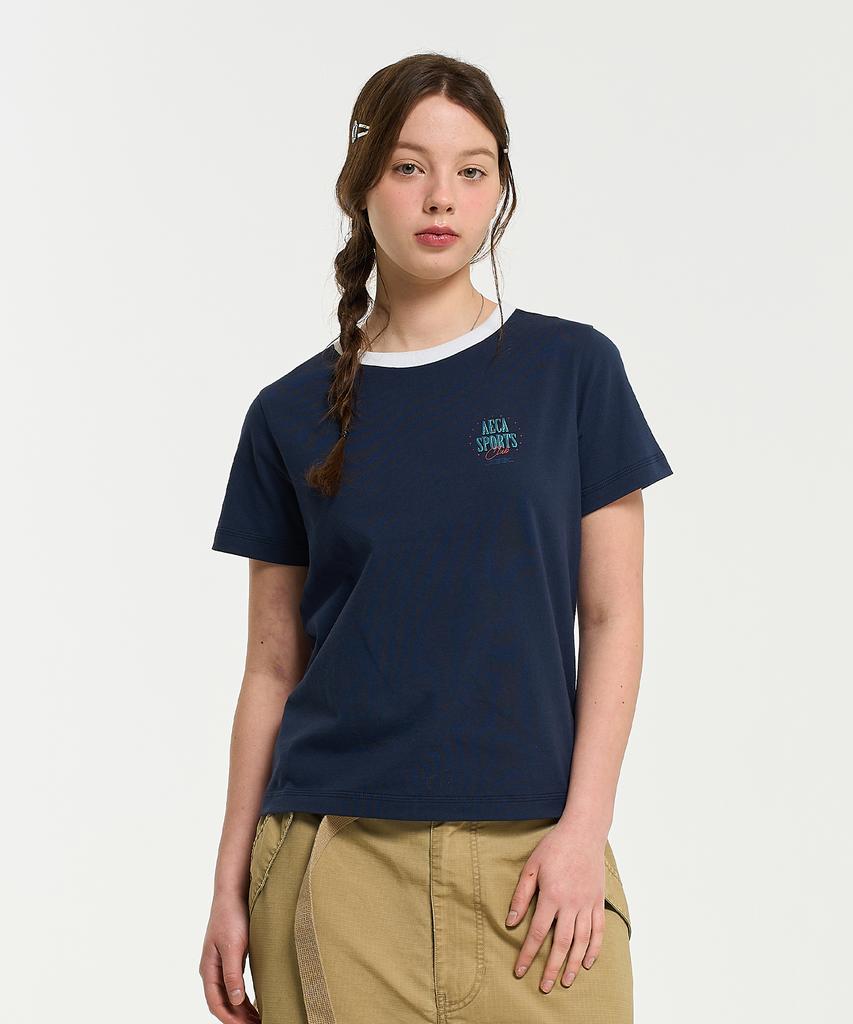 AECA (Woman) Sports Club Ringer Half Sleeve Tee-Navy