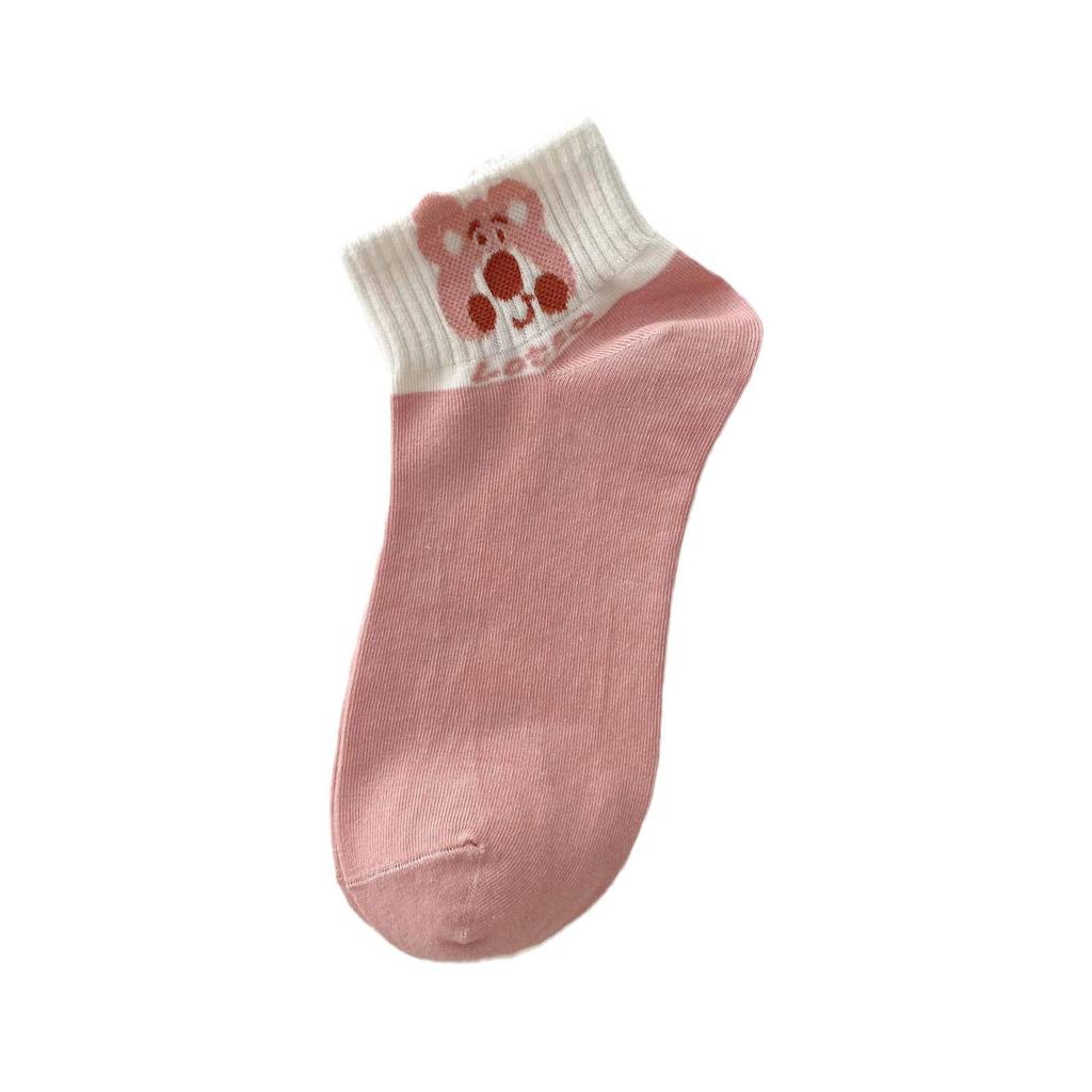 Krótkie damskie skarpetki letnie z Misiem Truskawkowym - Modne, Cienkie, Antypoślizgowe, Deodorantowe skarpetki typu boat