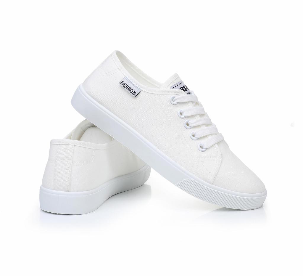 Women's White Lace-up Canvas Shoes - Soft, Breathable, Casual All-Match Sneakers for Spring and Autumn