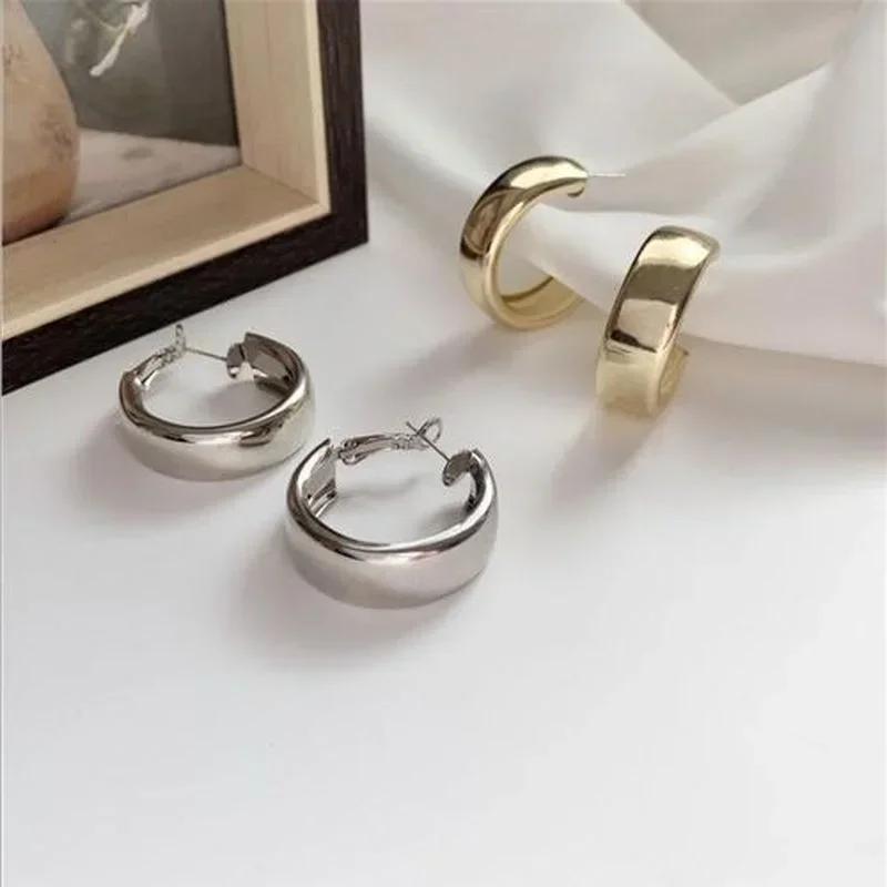 Summer Solid Color Elegant Fashion Simple Big Earrings Metallic Mirror Stud Earrings Temperament Earring Accessory Creative Gift