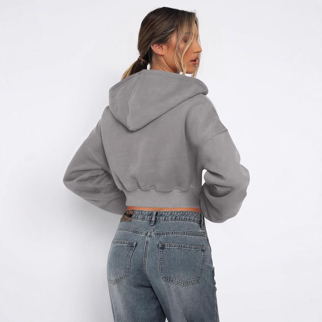 Women's Cropped Hoodie with Full Zip In Multiple Colors