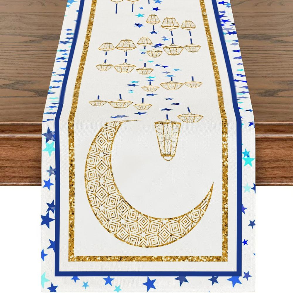 Multicolor Eid Mubarak Table Runner 33*180cm Dinning Table Decor Ramadan Decor Tablecloth Moon Castle Flower Rectangle