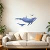 Blue Whale Wall Stickers, Waterproof PVC Wall Decals with Lighthouse And Stars, Peel And Stick Removable Marine Life Decals for Living