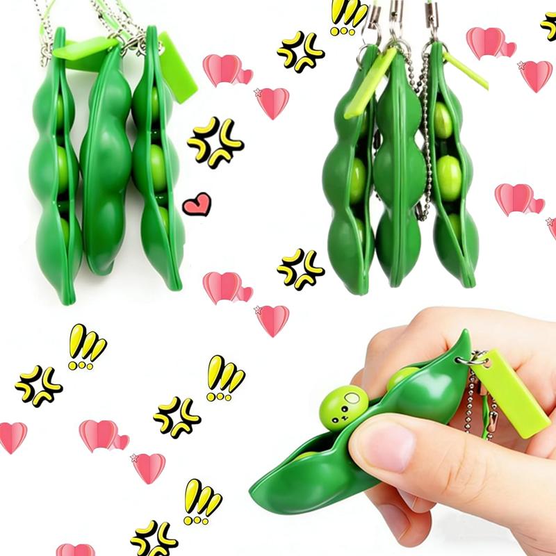 2/4/6 Szt. Uroczy Edamame Ściskany Fasolka Fidget Zabawka Breloczek, Przenośny Mini Breloczek do Odstresowania Ściskana Fasolka