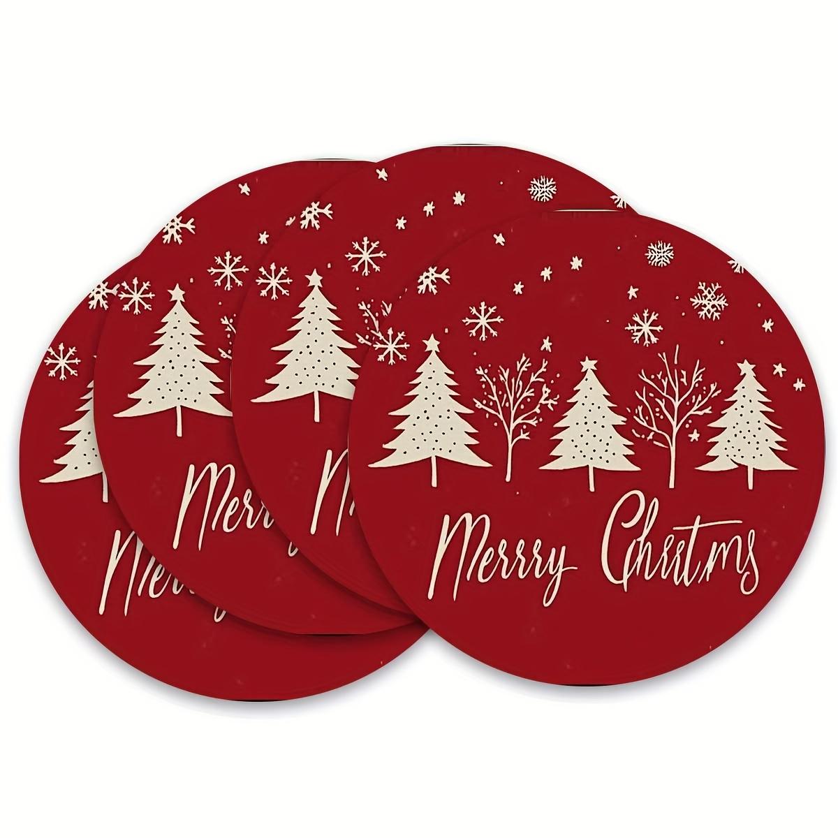 4PC Christmas Red Meal Mat with Red Background Christmas Tree Snowflake Table Restaurant Christmas Party Decoration 4PCS