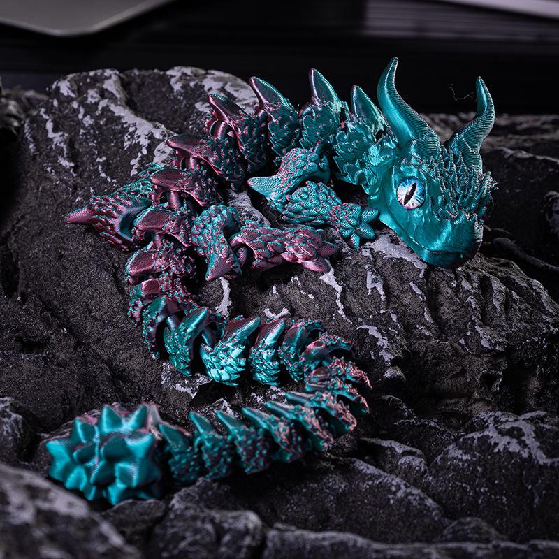 Creative 3D Printed Cute Double Horned Dragon Simulated Dragon Miniatures Table Home Decoration Pretty Ornament Toy Cool Gift