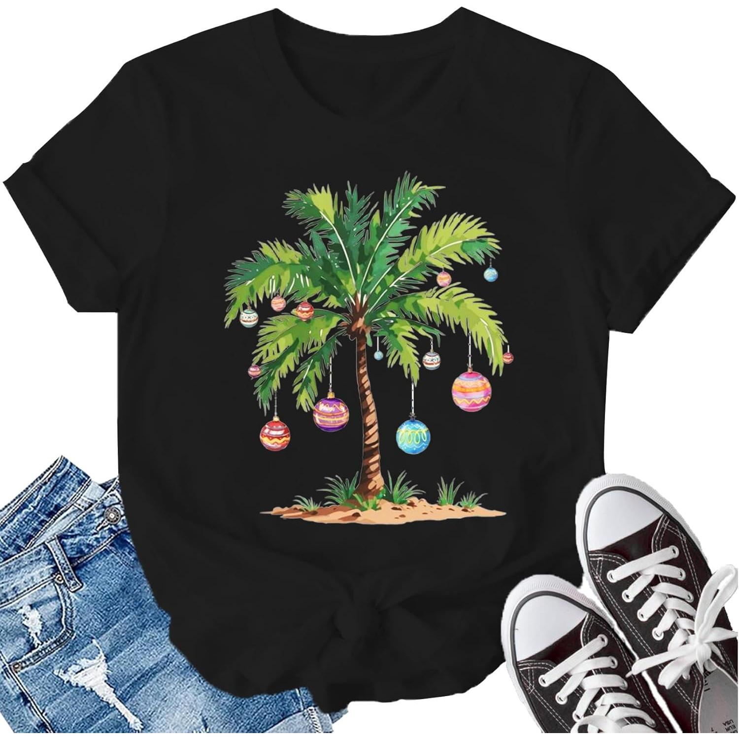 LBP Sunshine Beach Shirt for Women Summer Vacation Palm Trees T-Shirt Hawaii Beach Tee Tops S