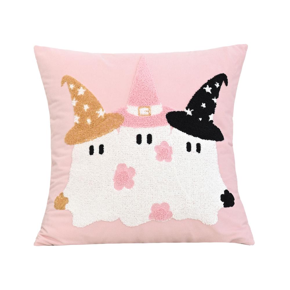 BUYNOW Halloween Pink Ghost Bat Embroidery Pillowcase Living Room Sofa18x18in Cushion Cover Home Bedroom Decor Cojines Para Sala