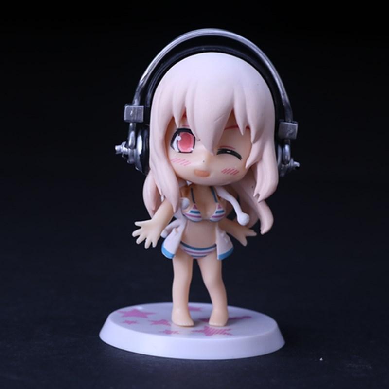 10CM Anime Figure Super Sonico Working Swimsuit Suit Chassis Q Version Model Dolls Gift Collect Boxed Ornament Toys Hobbies
