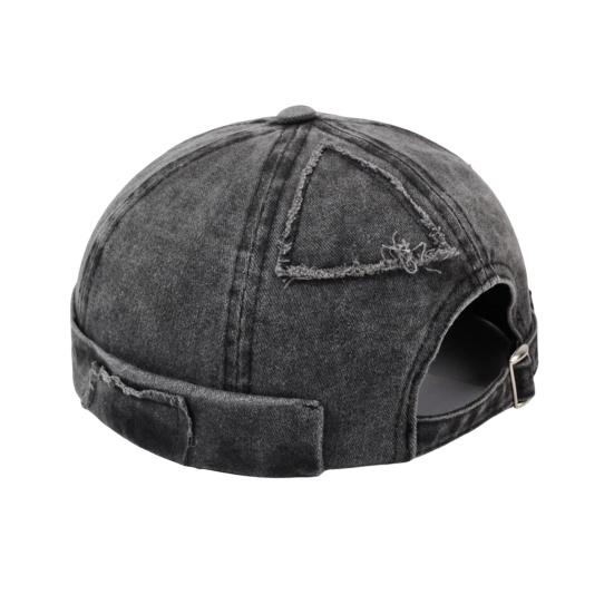 

Landlord Hat Adjustable Metal Buckle Distressed Washed Denim Hat Patchwork Cloth Street Hip-Hop Style Unisex Dome Cap чорний