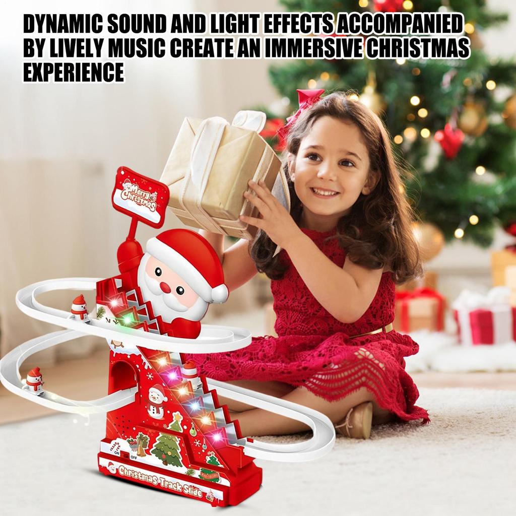 Stair Slide Toy Santa Christmas Toys Electric Snowman Coaster With Light Music Track Activity For Garden Children Boys Toddler