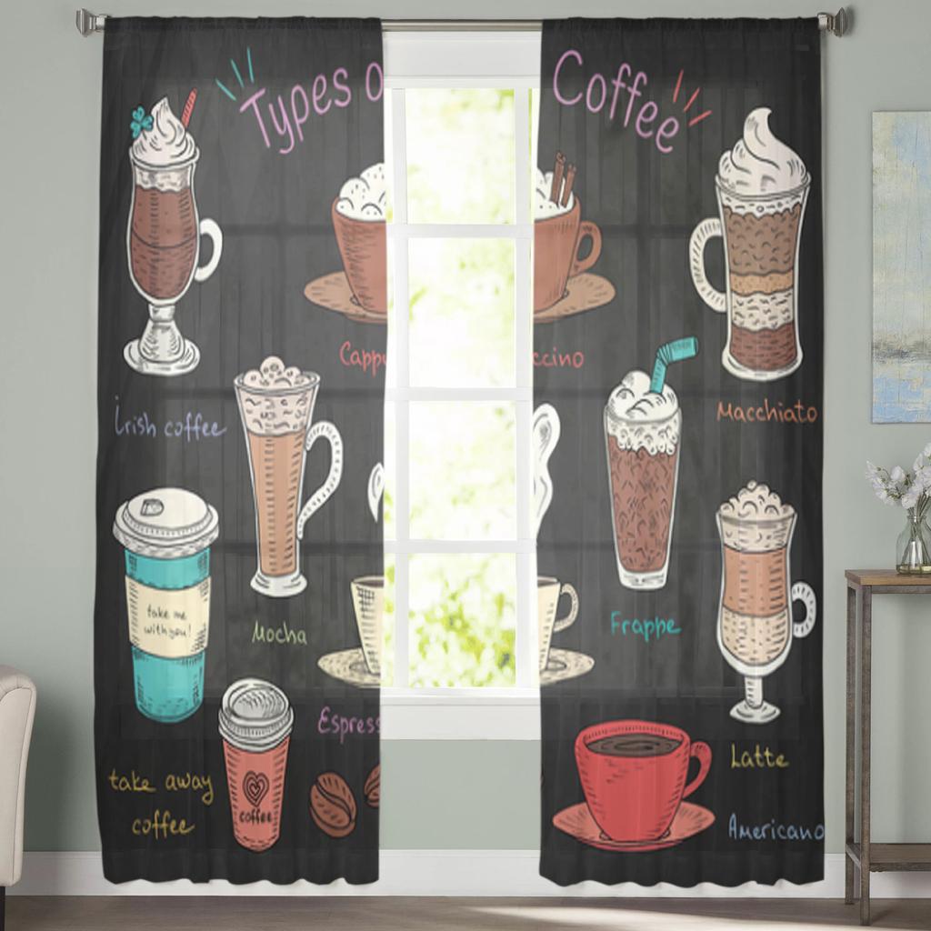 Beautiful Types Of Coffee Tulle Curtains For Living Room Bedroom Christmas Chiffon Sheer Voile Kitchen Curtain