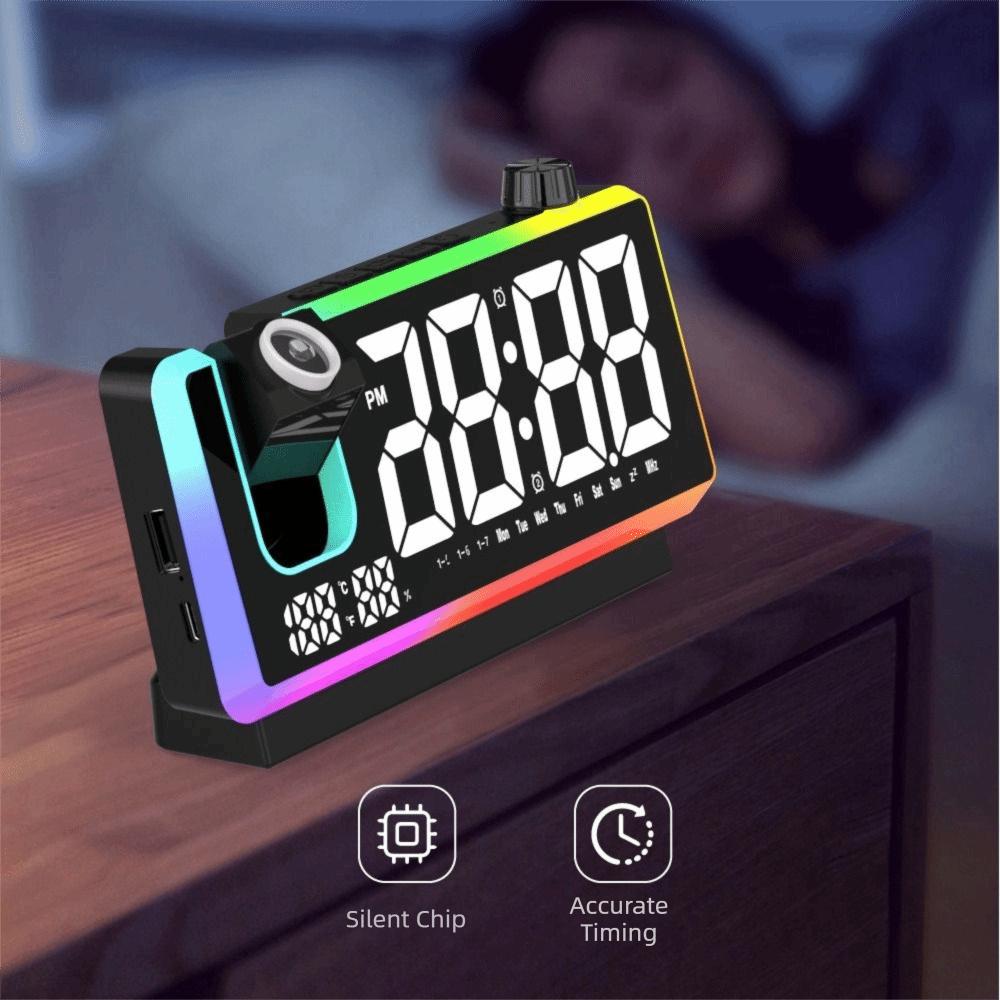 Large Screen Digital Alarm Clock Colorful LED Projection Desk Clock  Bedside Table
