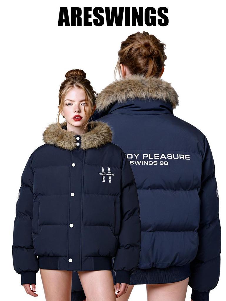 ARES Retro Embroidered Men's Winter Coat with Detachable Fur Collar