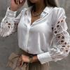 White Sexy Lace Hollow Out Women Blouse Autumn Spring Black Top Vintage Button Up Shirts Long Sleeve Tops
