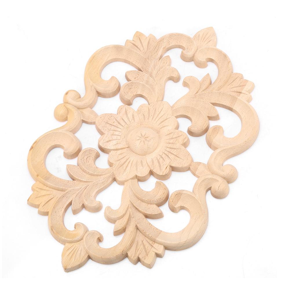 1Pc Wood Carved Onlay Applique Unpainted Furniture for Home Door Cabinet Decoration (30 X 19cm)