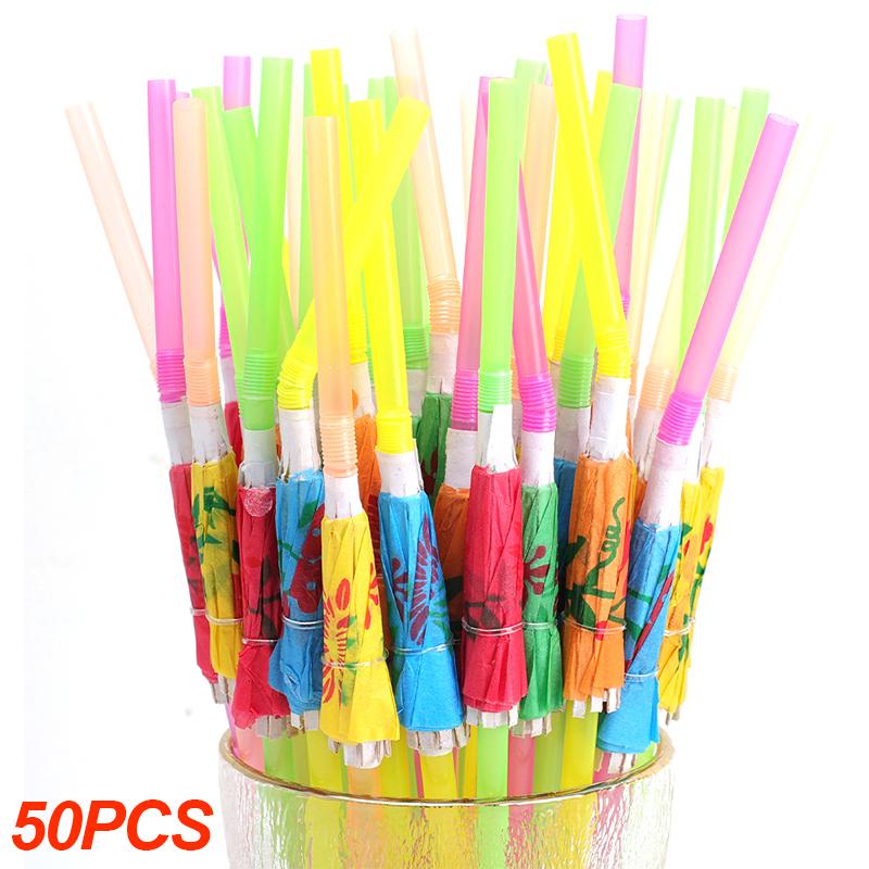10-100pcs Tropical Umbrella Straws Mix Color Disposable Plastic Drinking Straw For Cocktail Juice Hawaii Beach Party Decoration