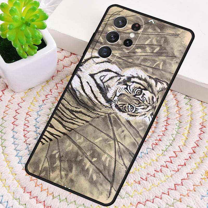Tiger Sketch Art TPU Phone Case For Samsung Galaxy note 10 pro S26 S25 S24 S23 S22 Ultra Plus S21 FE S20 Shockproof Cover