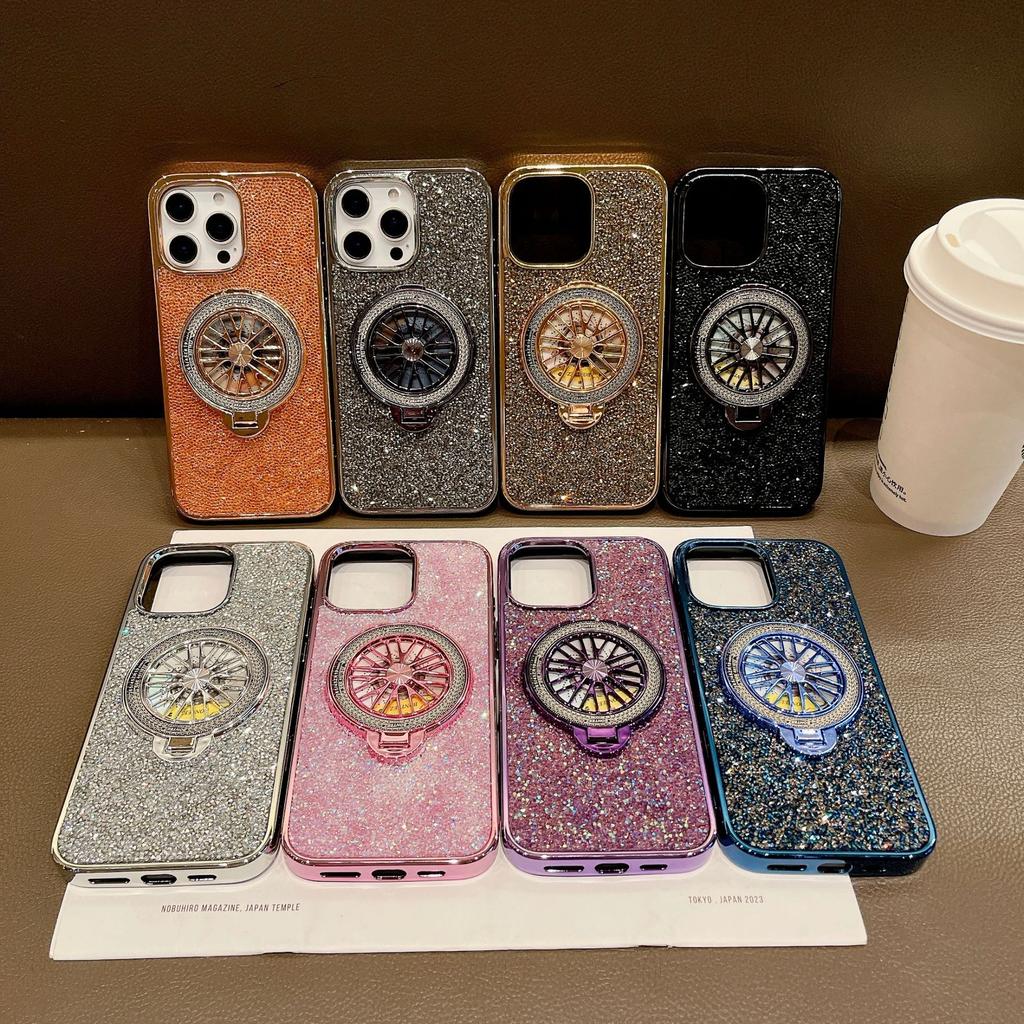 Suitable for The New Diamond-textured Phone Case of Apple 16promax and The Gyroscope Stand of Samsung S24ultra