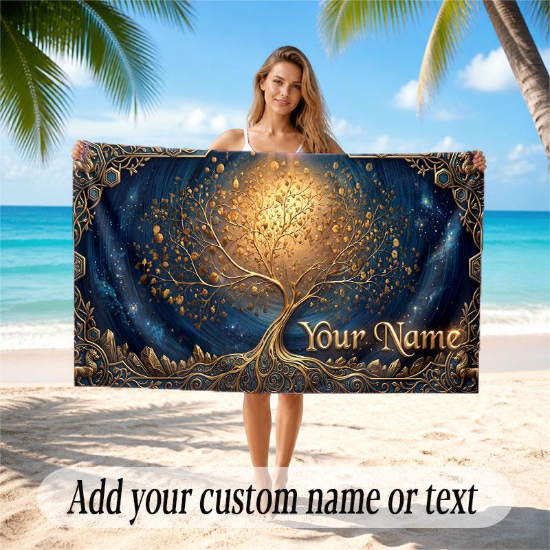 Fantasy Magic Theme Soft Beach Towel Personalized Custom Name Text Towel Portable for Beach Pool Travel