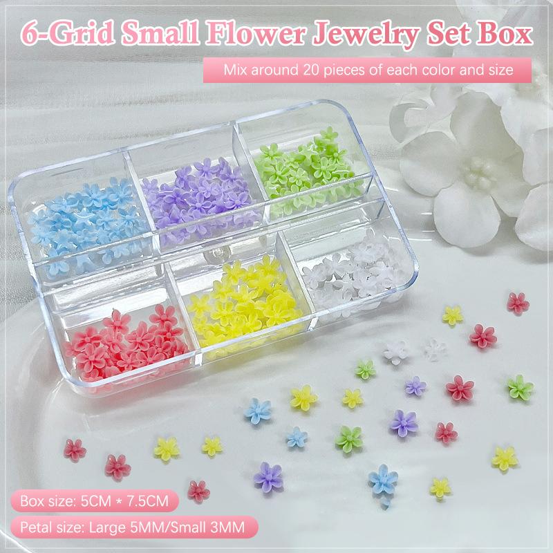 6 Grid/Box 3D Resin Macaron Colored Petal Nail Art Decoration Cute Mini Flower Nail Charms Accessories Supplies For Manicure Diy