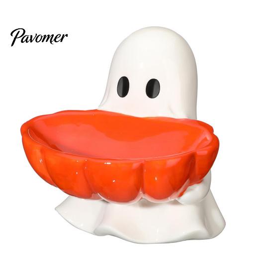 Cute Ghost Figurine Halloween Candy Bowl, Pumpkin Shaped Dish, Spooky Serving Party Food Holder Tray for Cookie, Dessert, Trick or Treat Decor